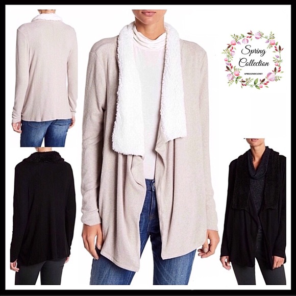 HI-LO DRAPED CARDIGAN COAT FAUX SHEARLING A2C - Picture 8 of 8